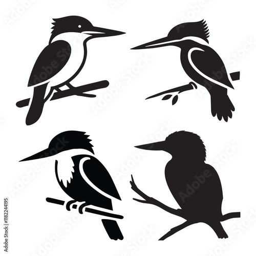 Kingfisher bird silhouettes vector illustration on white background, perfect for clipart