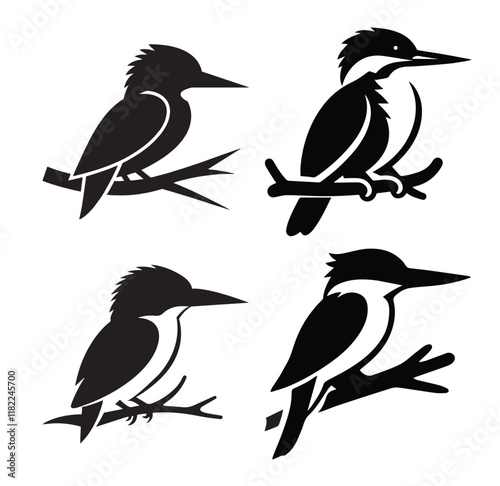 Kingfisher bird silhouettes vector illustration on white background, perfect for clipart