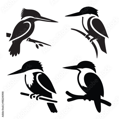 Kingfisher bird silhouettes vector illustration on white background, perfect for clipart