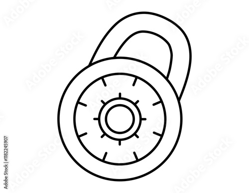 Hand drawn cute outline illustration closed combination lock. Flat vector protection tool sticker line art doodle. Safety code number icon. Reliability and trust in banking. Security system. Isolated.
