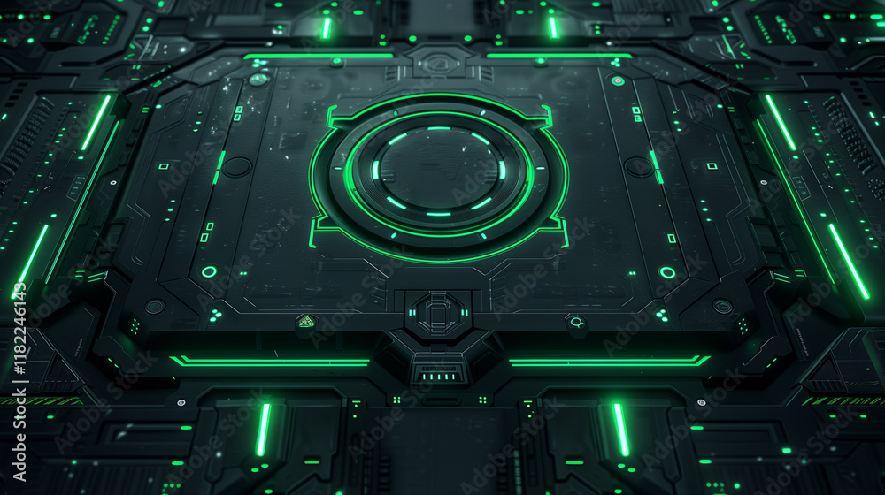 Fototapeta premium High-tech futuristic interface design with glowing green neon light 