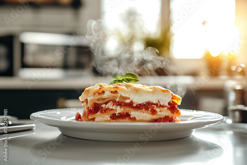 Modern Lasagna Redefined Layered Elegance with Artistic Drizzles in Contemporary Ambiance photo