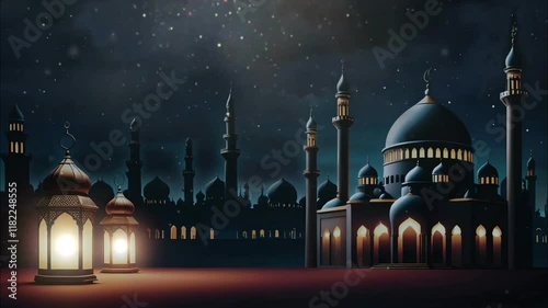 Wallpaper Mural a magnificent mosque with beautiful lights and moon and stars at night Torontodigital.ca