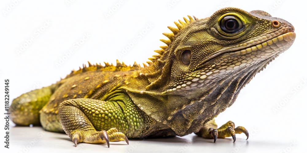 Fototapeta premium Unique Reptile Fashion: Tuatara Posing on White Background