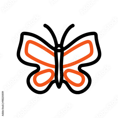 Modern Abstract Butterfly Design With Orange and Black Outlined Minimalist Style photo