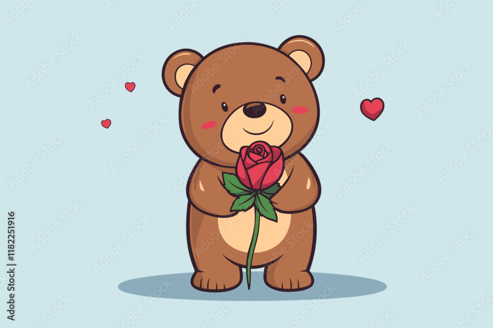 Obraz premium Valentine's Day Bear Holding a Rose cartoon vector.