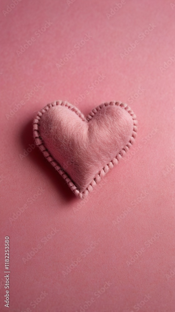 Fototapeta premium Valentines day pink felt heart on pink backdrop