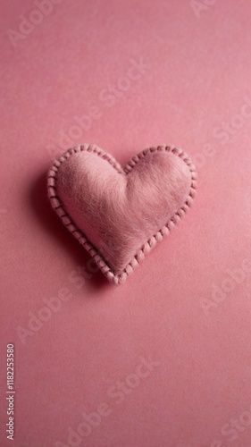 Valentines day pink felt heart on pink backdrop photo