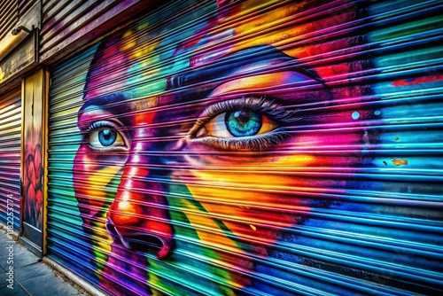 Urban Graffiti Art on a Metal Shutter - Colorful Street Art Background