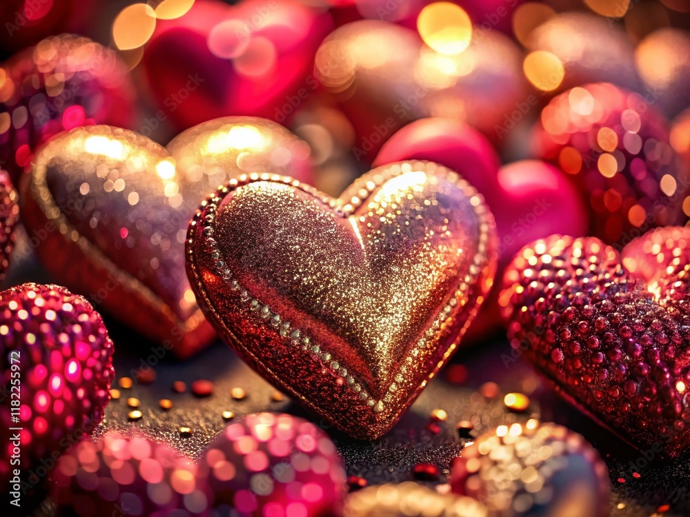 Fototapeta premium Valentine's Day: Close-up of Decorative Hearts with High Depth of Field