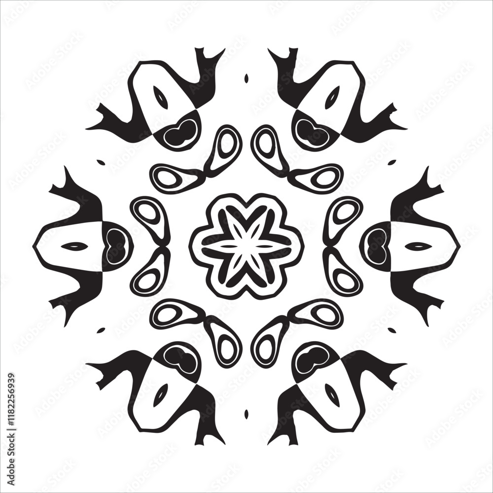 Decorative Mandala with Flowing Abstract Shapes and Intricate Floral Center Decorative Mandala with Flowing Abstract Shapes and Intricate Floral Center
