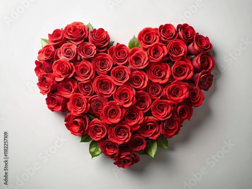 Valentine's Day: Heart-Shaped Rose Arrangement on White Background - Romantic Love Stock Photo