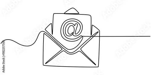 continuous one line drawing of 
Email message post letter send illustration sketch outline drawing.One line paper envelope, Continuous Line Drawing of E-Mail Icon. Hand Drawn Symbol pro Vector. 