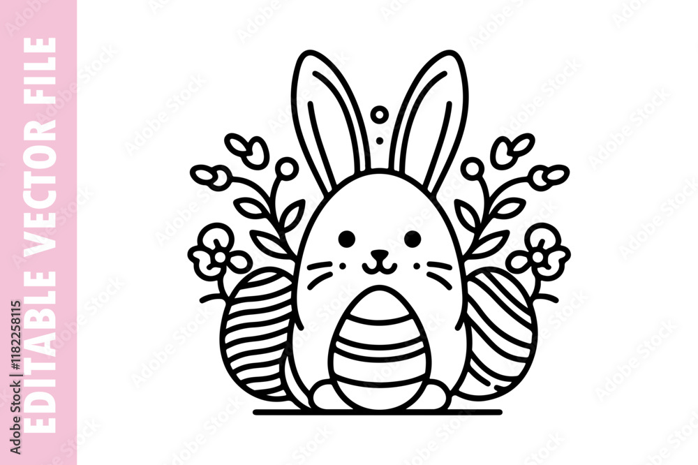 Obraz premium happy Easter bunny flower and eggs, Easter line vector design
