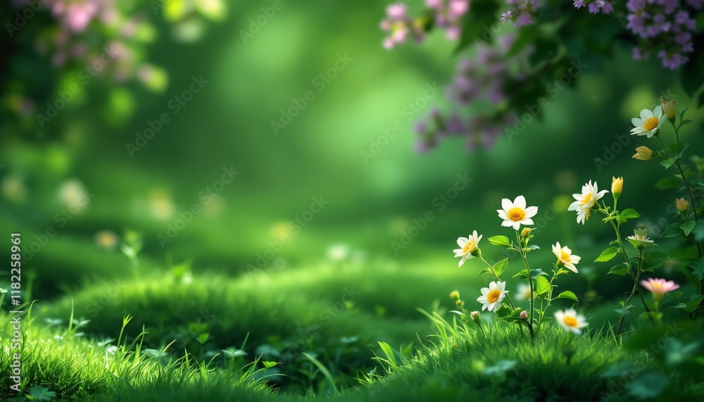 Luminous White Flowers in a Verdant Spring Meadow Luminous White Flowers in a Verdant Spring Meadow