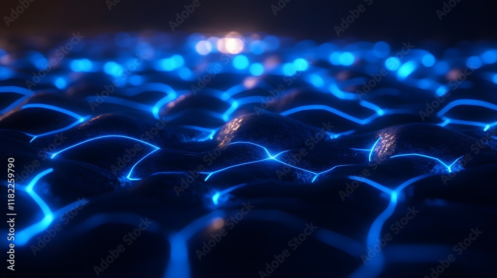 Obraz premium Illuminating blue electric texture abstract background digital art dark environment close-up technology concept