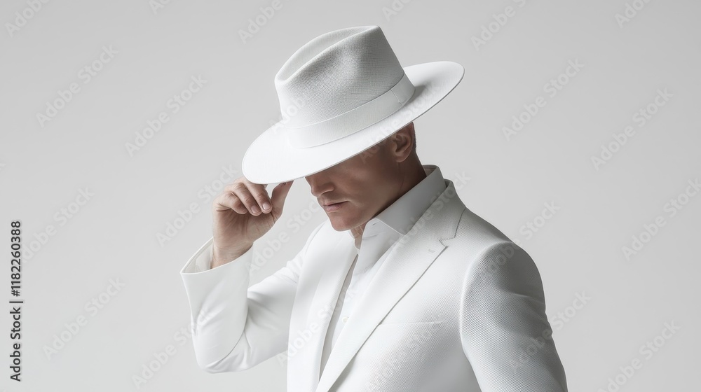 Elegant Man in White Suit and Hat Elegant Man in White Suit and Hat