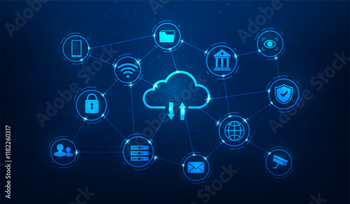 cloud computing security data and protection file digital technology. symbol cloud computing. vector illustration fantastic technology.