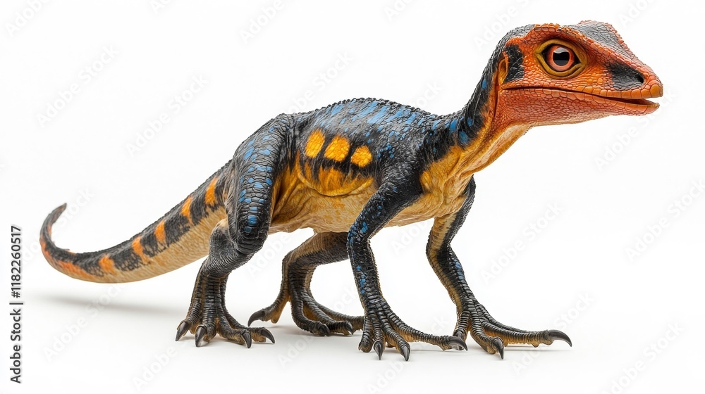Naklejka premium Eoraptor dinosaur with vibrant colors and detailed texture. Generative AI