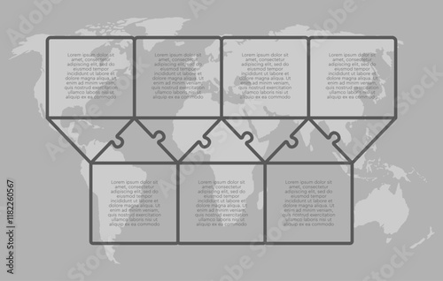 Seven steps line infographic, puzzle timeline