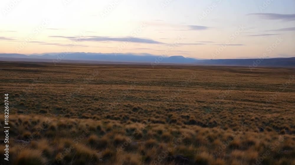 Vast Open Landscape at Sunset Showcasing Golden Grasses and Distant Mountains Vast Open Landscape at Sunset Showcasing Golden Grasses and Distant Mountains