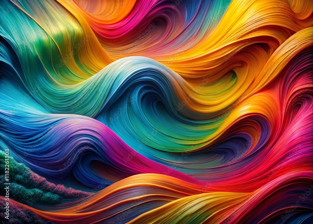 Vibrant Abstract Waves: Swirling Liquid Texture Design in Colorful Hues