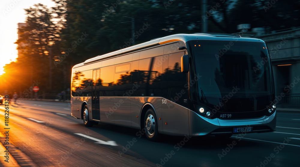 Obraz premium futuristic electric bus with reflective surfaces