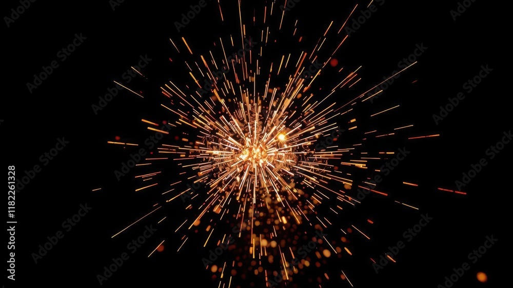Abstract fiery sparks burst against dark background, design, incandescent Abstract fiery sparks burst against dark background, design, incandescent