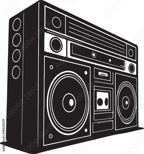 A simple sound box silhouette vector design with one into two arts.