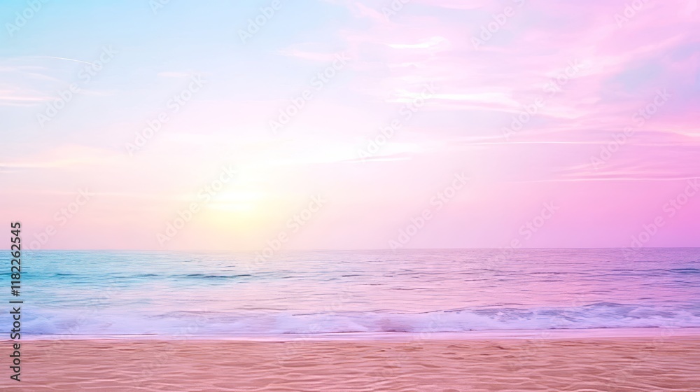 Obraz premium Pastel Sunset Beach Scene Peaceful Ocean Waves