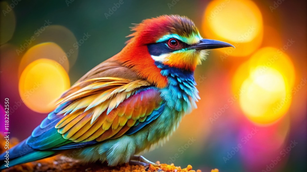 Obraz premium Vibrant Bird Portrait: Long Exposure Photography of Exotic Avian with Intricate Feather Details