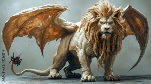 Manticore Mythical Lion Monster with Scorpion Tail. Generative AI