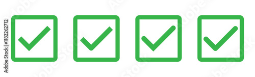 check box icon with correct, accept checkmark icons green tick box, check list circle frame - checkbox symbol sign. check mark box square frame, Tick mark icon set . green tick icon set. 
