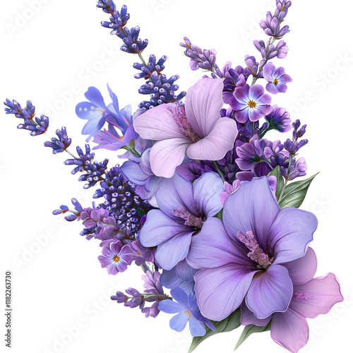 A bouquet of purple and lavender-colored flowers on a transparent background png
