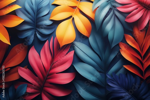 Wallpaper Mural Vibrant graphic layout featuring colorful tropical leaves suitable for promotional design Torontodigital.ca