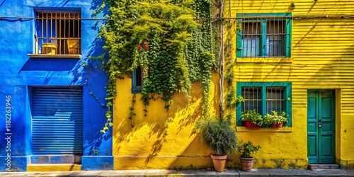 Vibrant Caminito Street Wall, Buenos Aires - Double Exposure Photography Stock Photo