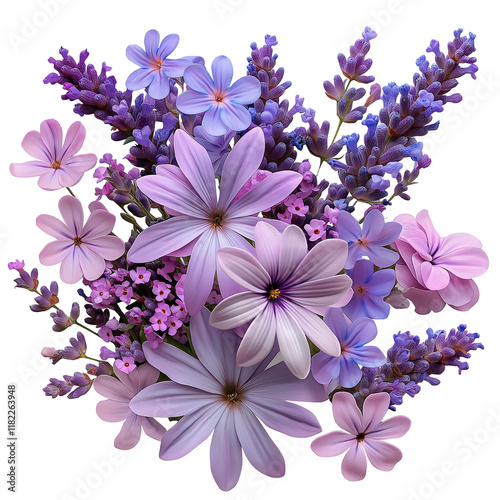 A bouquet of purple and lavender-colored flowers on a transparent background png