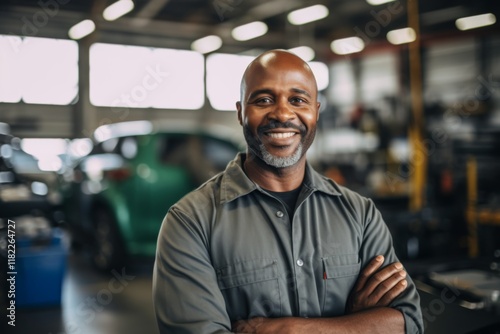 Wallpaper Mural Smiling portrait of a middle aged African American car mechanic in workshop Torontodigital.ca
