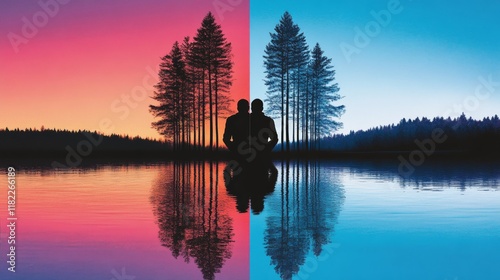 Peaceful Meditation by Still Lake at Sunrise Sunset