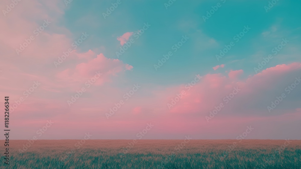 Fototapeta premium Peaceful Pink Sunset Over Golden Wheat Field
