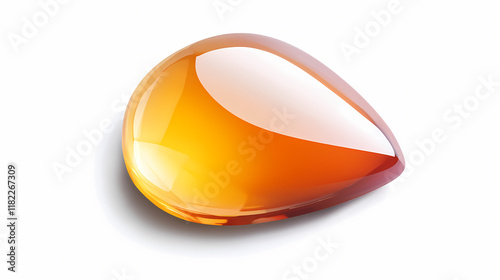 Single glossy orange-yellow teardrop shaped object on white background. Stardrop. Illustration photo