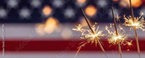 Festive Sparkler Lights Blurred American Flag Background