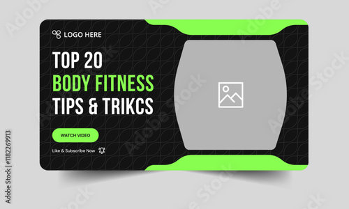 Everyday body fitness techniques video thumbnail banner design, daily workout tips and trick video cover banner design, fully editable vector eps 10 file format