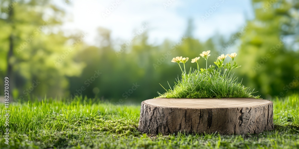 Small tree stump with a flower garden on top of it Small tree stump with a flower garden on top of it