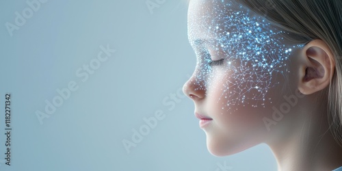 Child’s Profile with Futuristic Digital Overlay Effect
