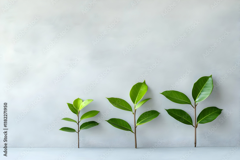Growing plants, progression, grey background, copy space, nature Growing plants, progression, grey background, copy space, nature