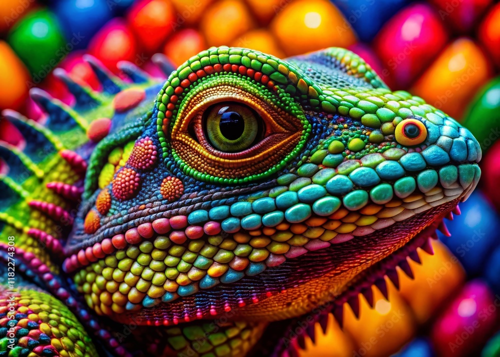 Fototapeta premium Vibrant Huichol Lizard: Traditional Beaded Art, Mexican Folk Craft