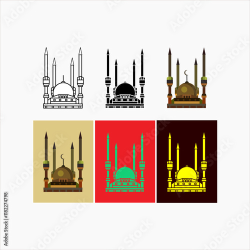 design graphis vector of icon pack of mosque for Islamic holidays, Isra' Mi'raj, and worship