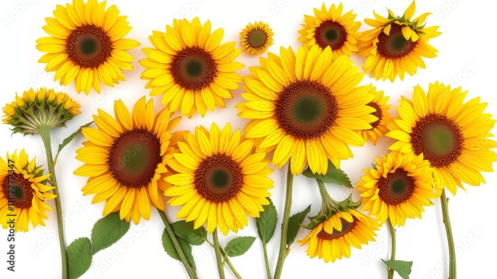 Fototapeta premium Sunflower Flat Lay PNG - Isolated Bright Flowers