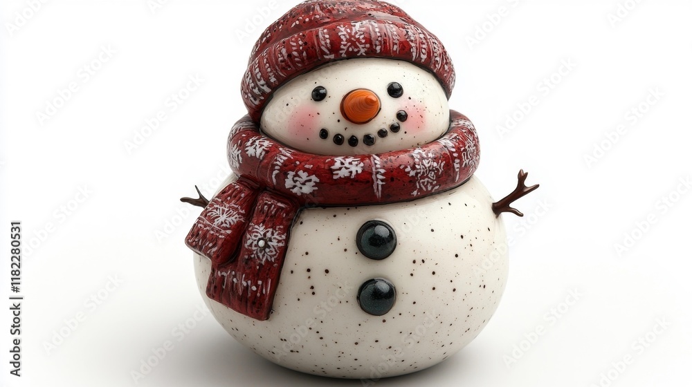 Charming Snowman Figurine with Winter Details. Generative AI Charming Snowman Figurine with Winter Details. Generative AI